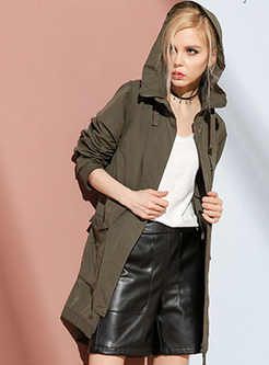 Army Green Long Coat With Hat