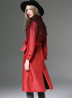 Fashion Gradient Notched Slim Belted Trench Coat