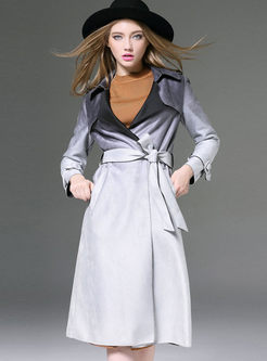 Fashion Gradient Notched Slim Belted Trench Coat