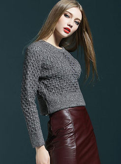 Chic Short Waist Pure Color Knitted Sweater
