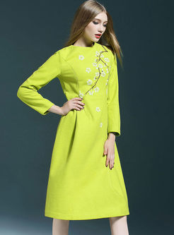 Chic Bright Color Painted High Waist A-Line Dress