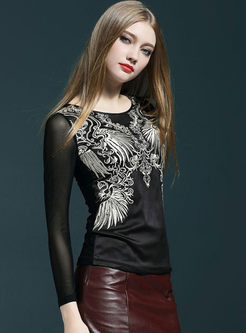 Chic Slim Embroidery See Through Look Top