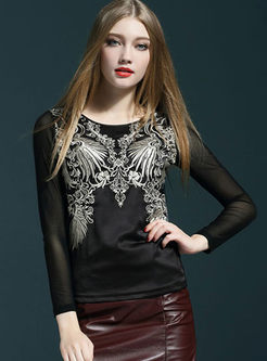 Chic Slim Embroidery See Through Look Top