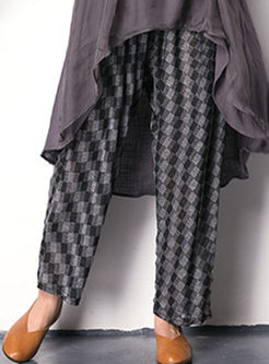 Casual Plaid Print Knitted Pants