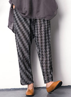 Casual Plaid Print Knitted Pants