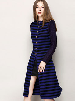Fashion stripe stitching long coat