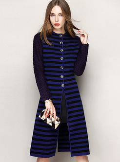 Fashion stripe stitching long coat