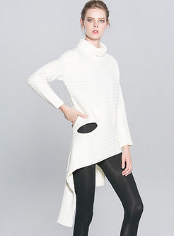 Fashion Asymmetrical Turtleneck Pure Color Sweater
