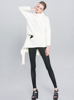 Fashion Asymmetrical Turtleneck Pure Color Sweater