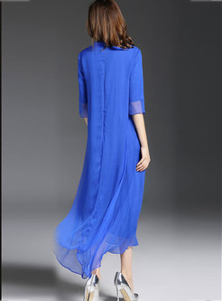 Pure Color Silk Half Sleeve Long Dress