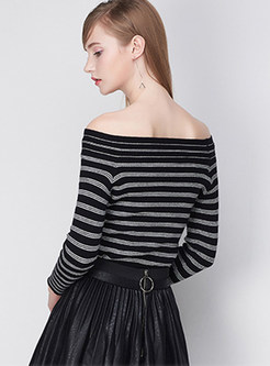 Stripe Matching Boat Neck Knitted Sweater