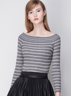 Stripe Matching Boat Neck Knitted Sweater
