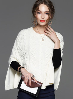 White Embroidery Slit-sleeve Knitted Pullover Sweater