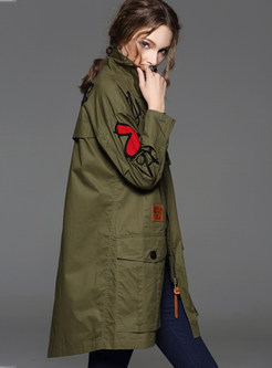 Army Green Cartoon Patch Casual Coat