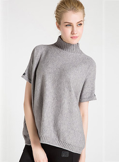 Pure Color Loose High Neck Knitted Sweater