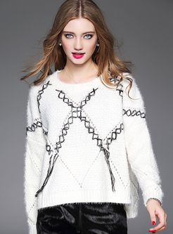 Causal Plaid Hollow Out Sweater