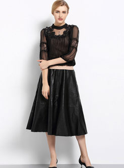 Lace Patchwork Pleated T-Shirt