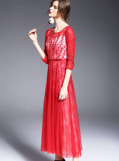 Patchwork Embroidery Lace Voile Maxi Dress