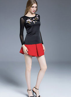 Patchwork Embroidery Silk T-Shirt