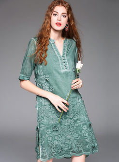 Silk Embroidery Mesh Patch Dress