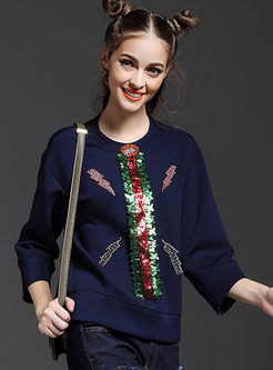 Ethnic Multicolor Sequins Patch Casual Sweatshirt