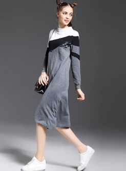 Stylish Color-Matched Loose Knitted Dress