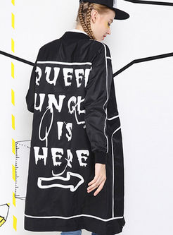 Straight Monochrome Color-Matched Letter Print Trench Coat