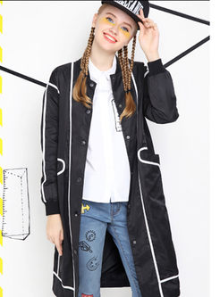 Straight Monochrome Color-Matched Letter Print Trench Coat