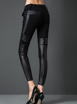 Slim Color-Matched Leather Patch Leggings