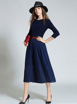 Elegant Color-blocked Tight Waist A-line Dress