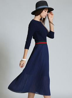 Elegant Color-blocked Tight Waist A-line Dress