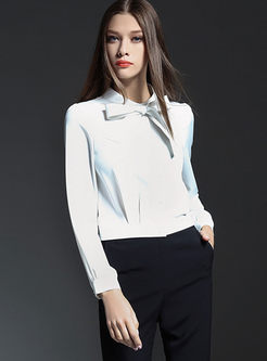 Brief Bowknot Patch Stand Collar Blouse
