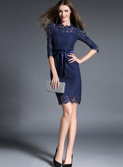 Sexy Lace Patch Hollow Bodycon Dress