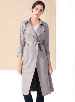 Fashion Turn Down Collar Pure Color Trench Coat