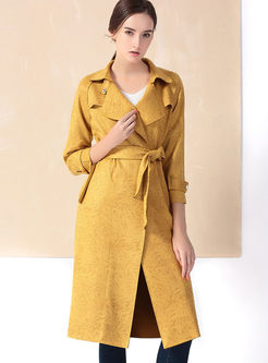 Fashion Turn Down Collar Pure Color Trench Coat