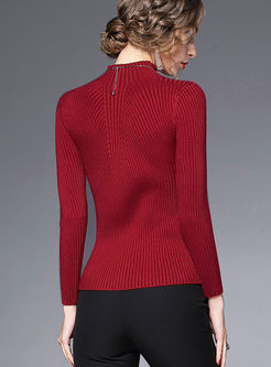 Brief Pure Color Slim Sweater