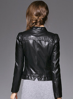 Black Pu Leather Slim Jacket