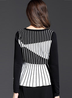 Stripe Matching Irregularity Knitted T-Shirt
