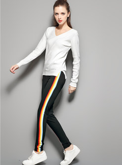 Rainbow Stripe Matching Loose Casual Pant