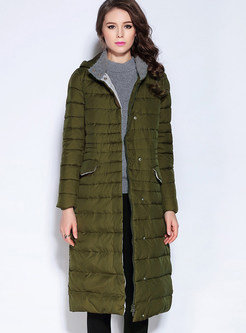 Pure Color Long Down Coat With Hat
