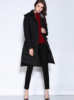 Pure Color Irregularity Long Down Coat With Hat