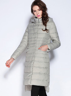 Pure Color Irregularity Long Down Coat With Hat