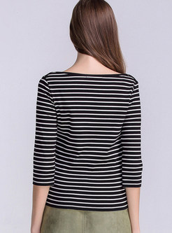 Brief Black And White Stripe Pure Cotton T-Shirt