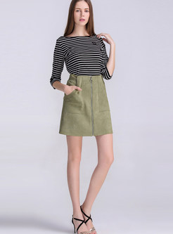 Army Green Zip Detail Skirt