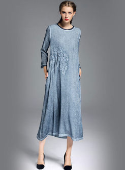 Floral Vintage Silk Linen Maxi Dress