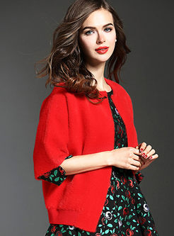 Half Sleeve Wool Solid Cardigan Kimono