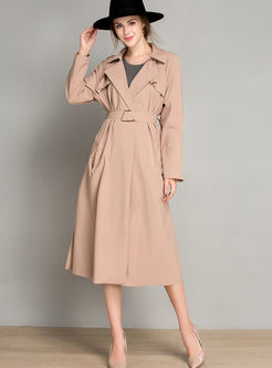 Notched Collar Belt Solid Brief Bowknot Trench Coat