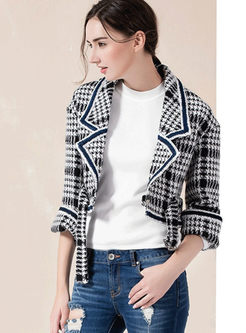 Short Slim Notched Hounds tooth Long Sleeve Blazer