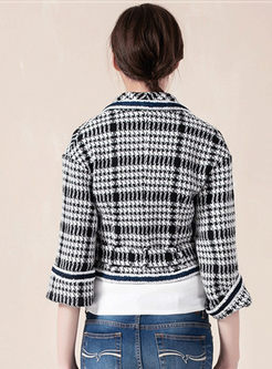 Short Slim Notched Hounds tooth Long Sleeve Blazer
