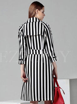 Fall Black/White Stripe Trench Coat